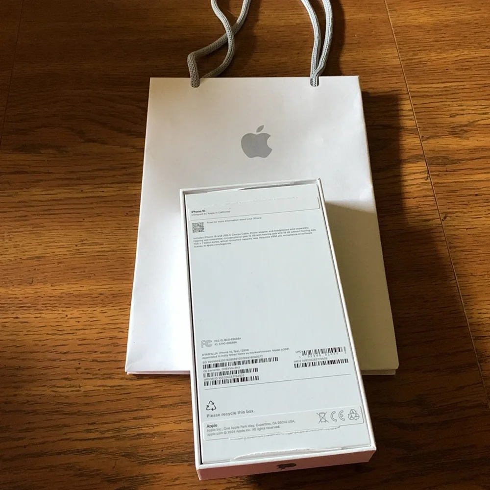 Apple iPhone 16 Teal 128GB - Apple bag and Empty Box ONLY